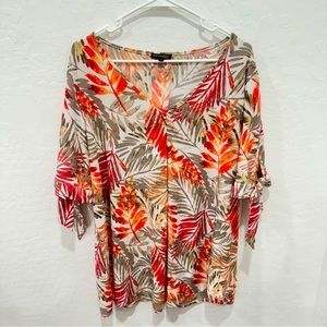 Ava & Grace Blouse Womens 3X Colorful Leaf Tie Sleeve Stretch Spring Summer